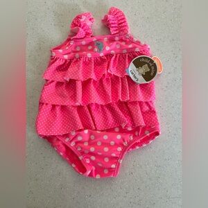NWT Carter's Pink Polka Dot Baby Girl One Piece Swim Suit 3-6 Month. Sea Horse